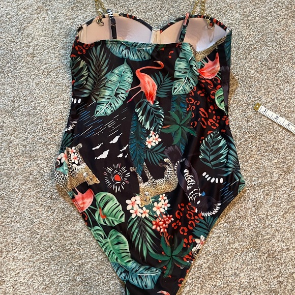 Tropical/Animal Print Swimsuit with Chain Straps - Picture 6 of 6
